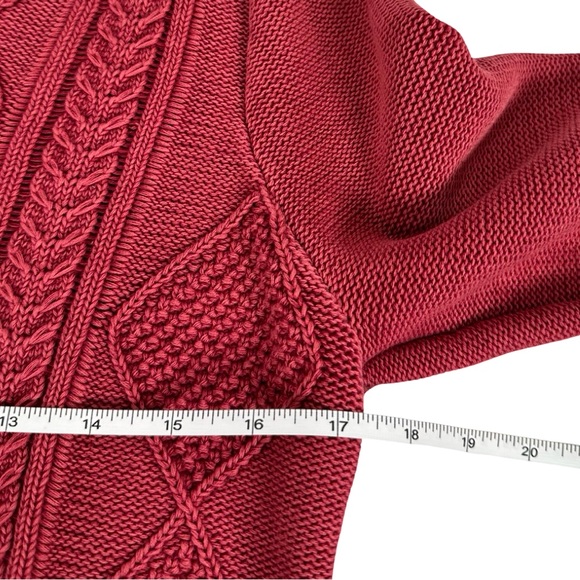 Isabella Bird Vintage Red Cable Knit 100% Cotton Notch Neck Sweater Size Medium - Picture 4 of 5